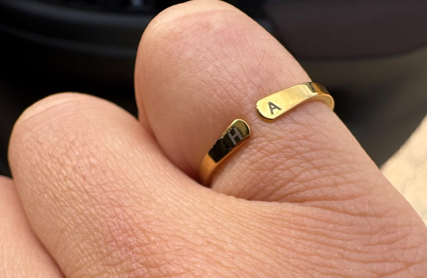 Customer photo review of Whisper Adjustable Initial Ring