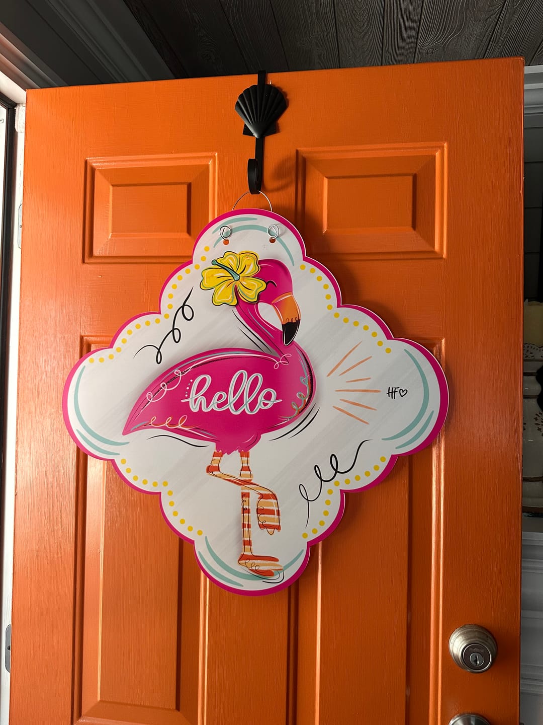 Customer photo review of Tropical Flamingo Hello Door Hanger