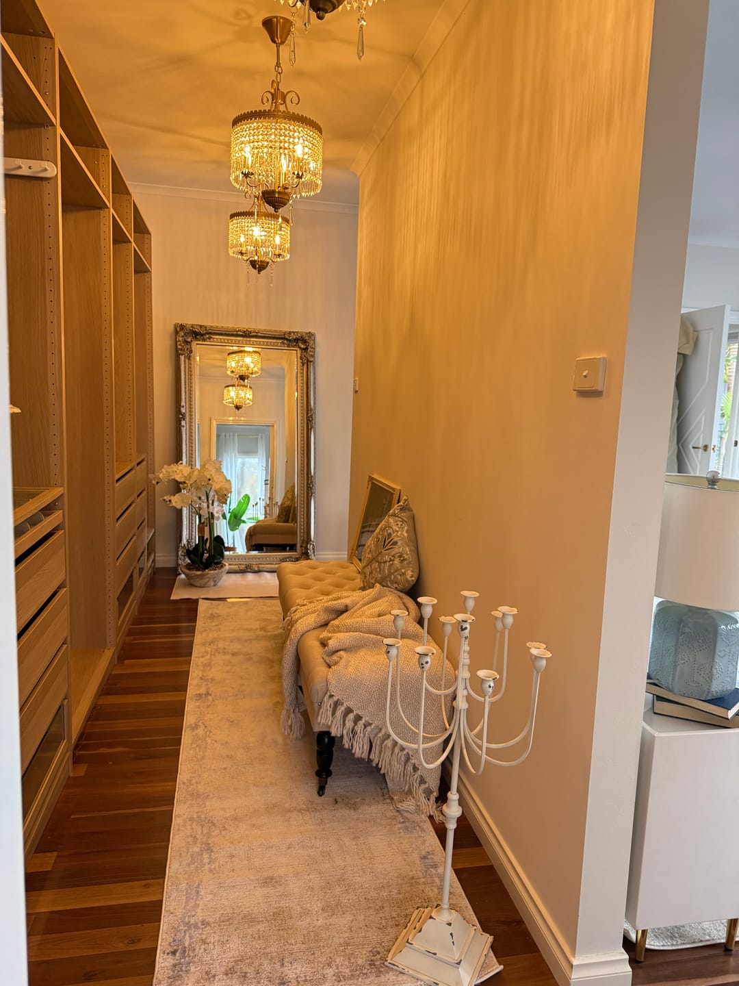 Customer photo review of Laëtitia Tall Floor Candelabra, Distressed Cream French Country Candle Holder
