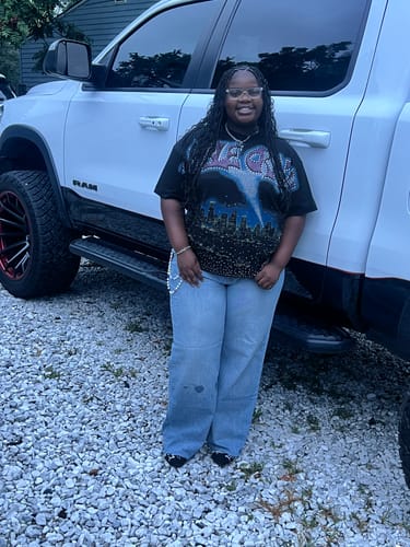 Customer photo review of Distressed Rockstar Faded Tee-617