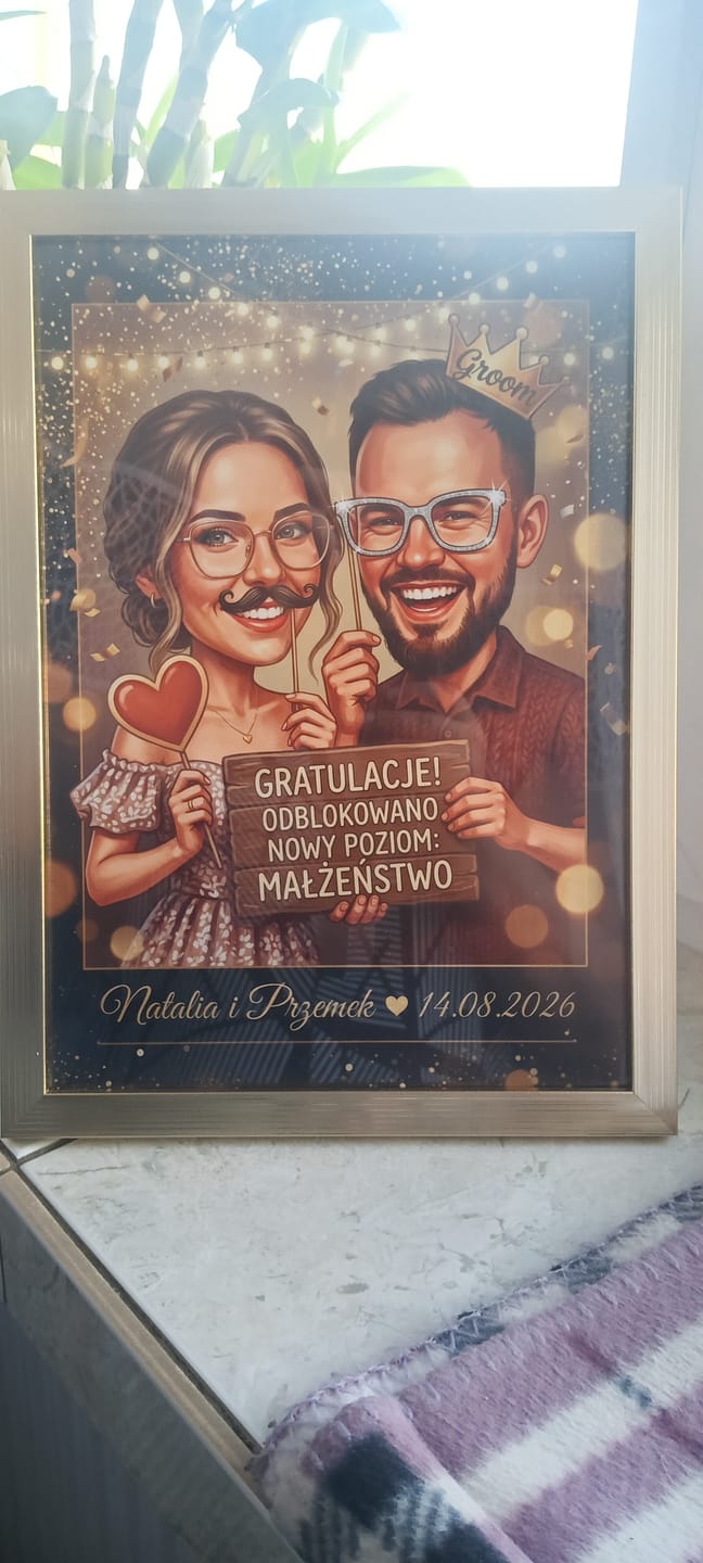 Customer photo review of Game Over – Marriage Unlocked - Karykatura ze zdjęcia
