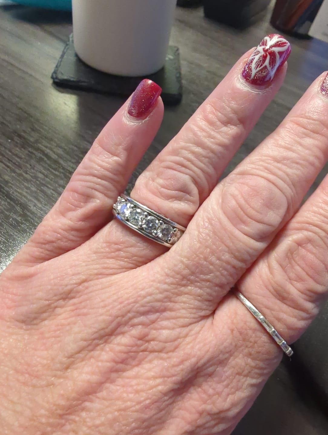 Customer photo review of Triple Channel Set Moissanite Half Eternity Wedding Band