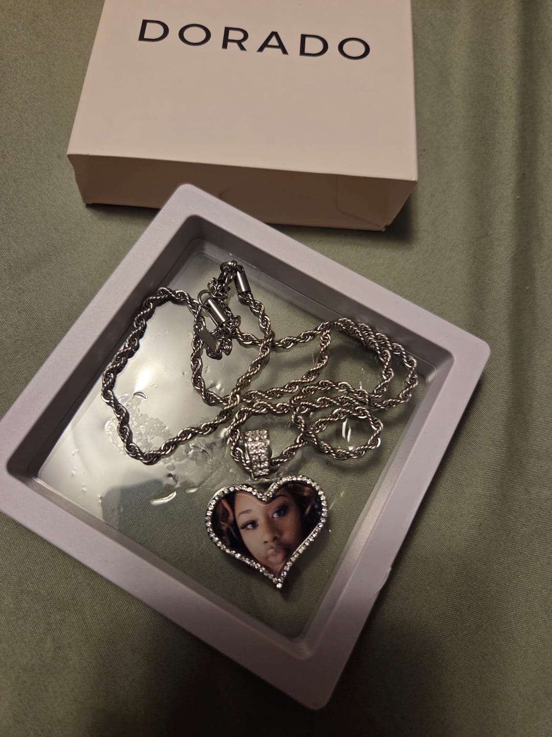 Customer photo review of Iced Photo Pendant w/ Rope Chain