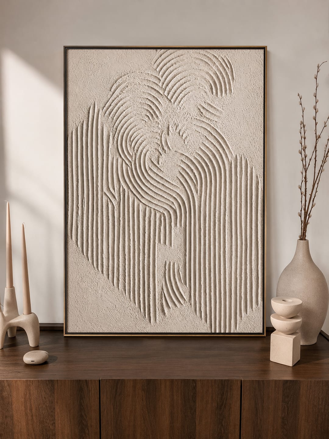 Customer photo review of “Silent Arches” – White Wabi Sabi Textured Abstract Oil Painting