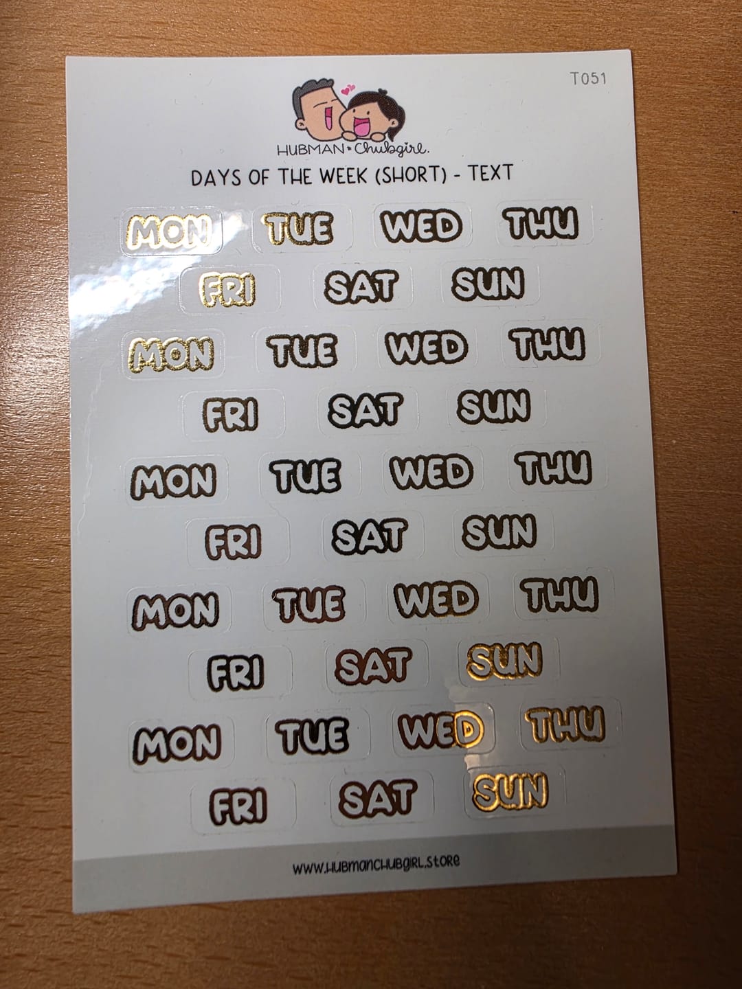 Customer photo review of Days of the Week (Short) - Text Planner Stickers (Bubble Font)