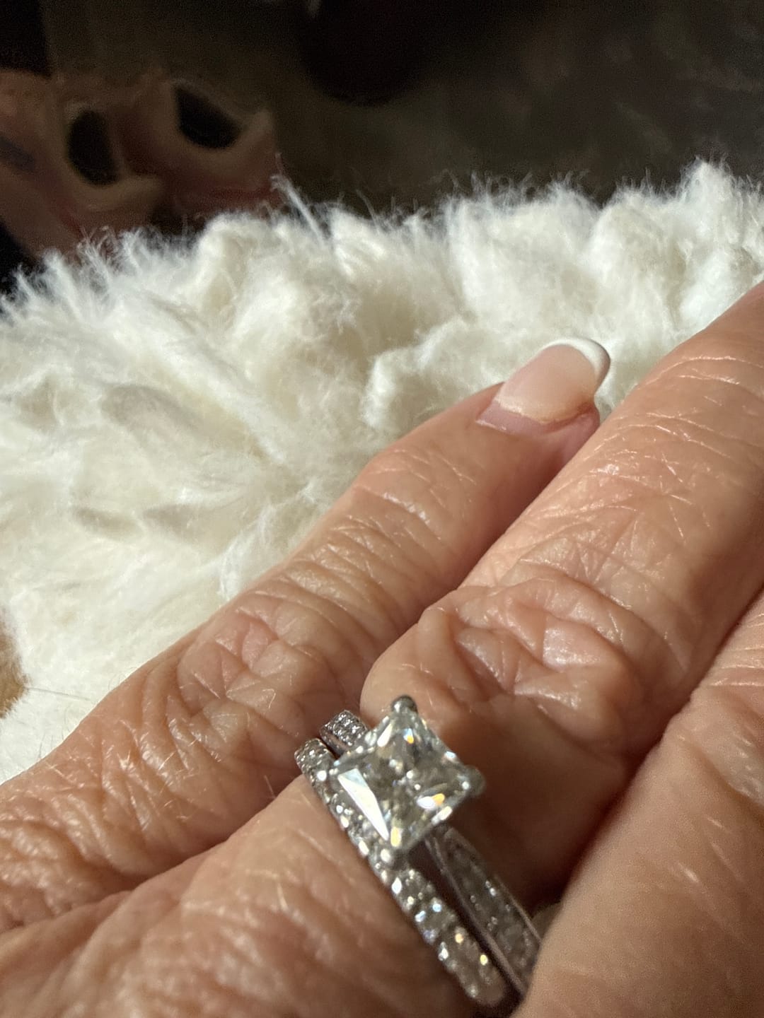 Customer photo review of Princess Cut Moissanite Channel Set Engagement Ring
