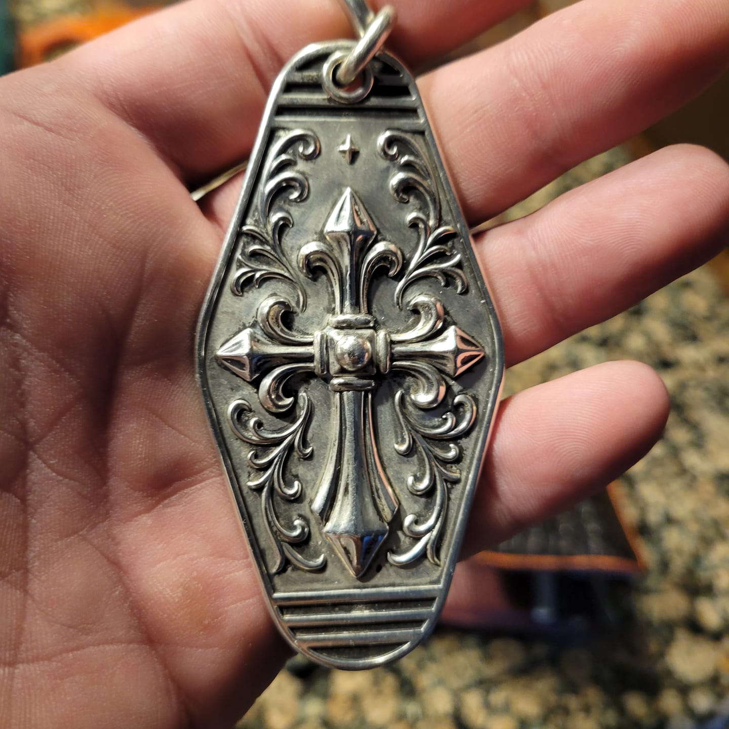 Customer photo review of Cathedral Cross Personalized Keychain