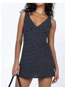 Customer photo review of Women Casual Summer Dresses, Sleeveless V Neck Dot Print Mini Dress Club Party High Waist Drawstring Dresses