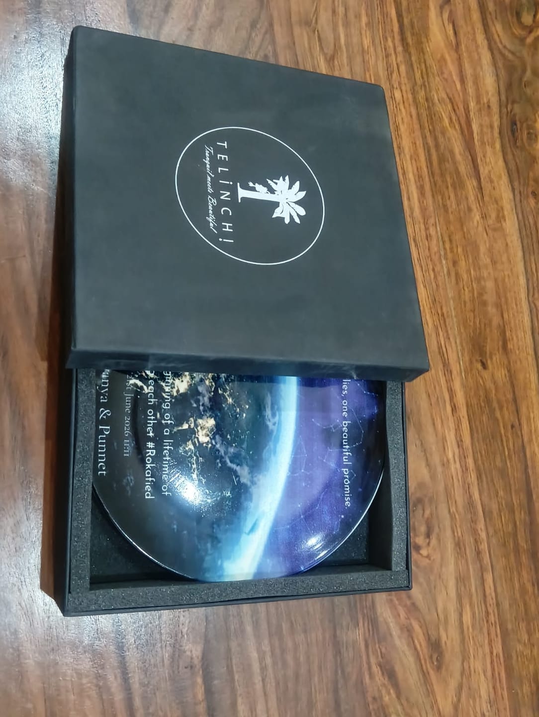 Customer photo review of Personalized Night Earth Memory Plate
