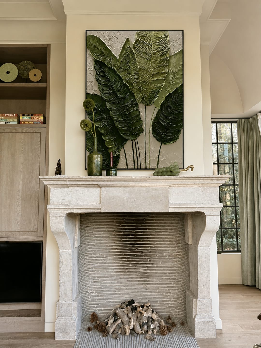 Customer photo review of "Verdant Echoes" – Modern Tropical Green Leaf Textured Acrylic Painting