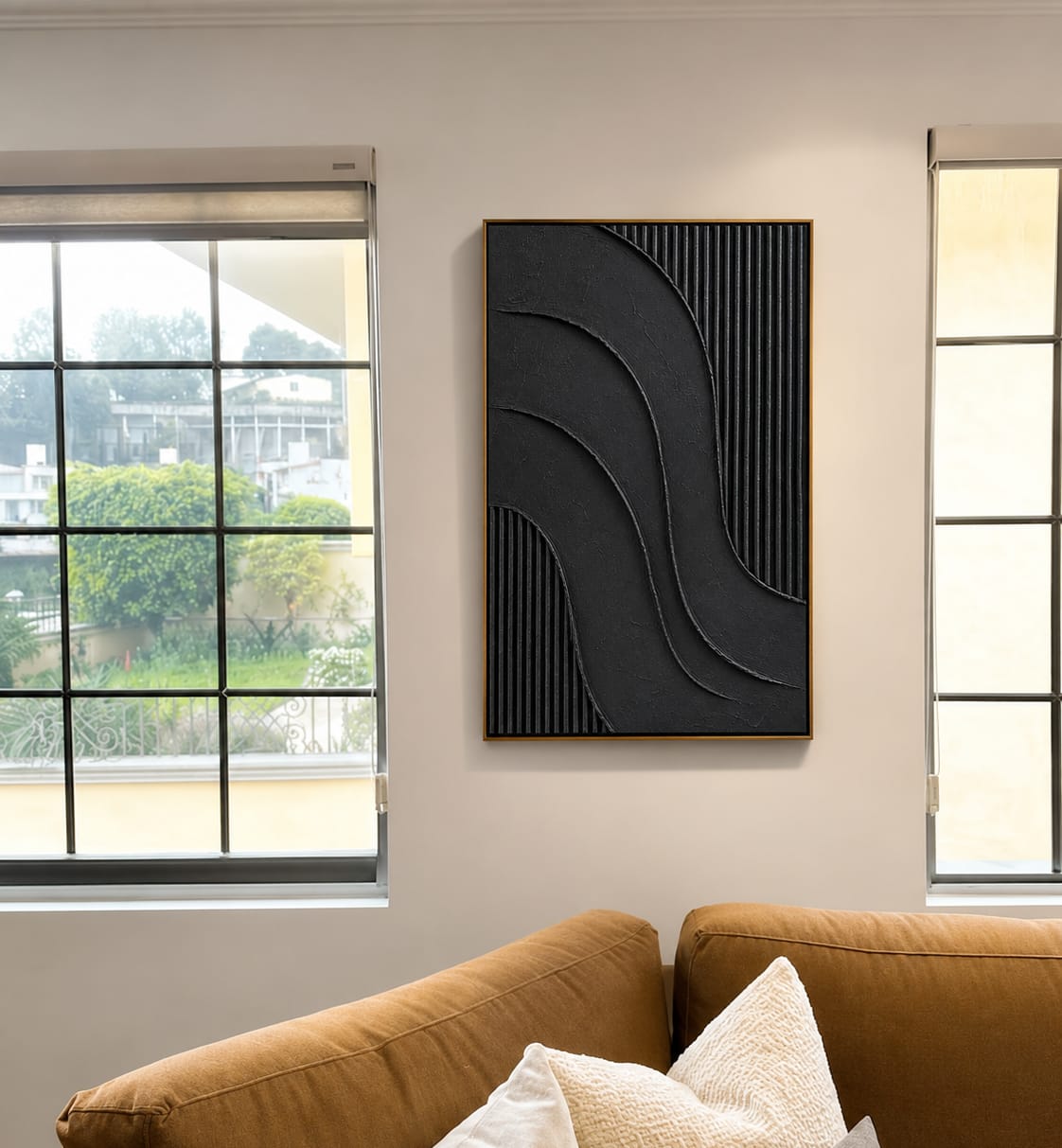 Customer photo review of "Noir Current" – Black Wabi Sabi Abstract Textured Wall Art