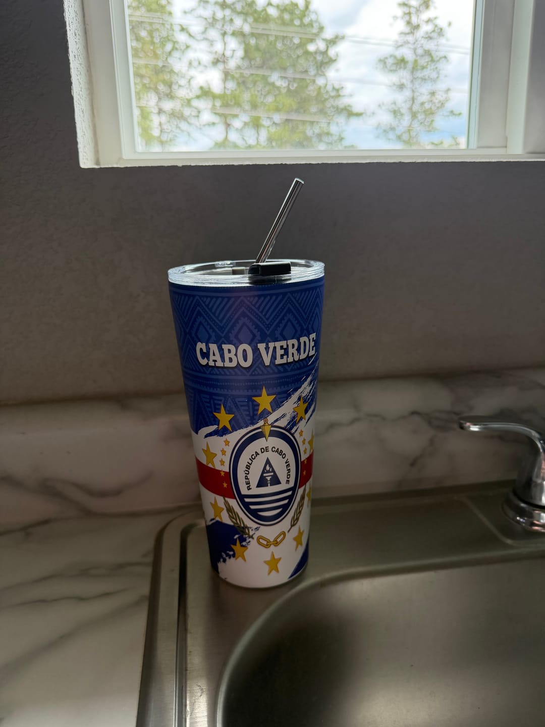 Customer photo review of Personalized Cape Verde Tumbler Cup Coat Of Arms - African Pattern LT14