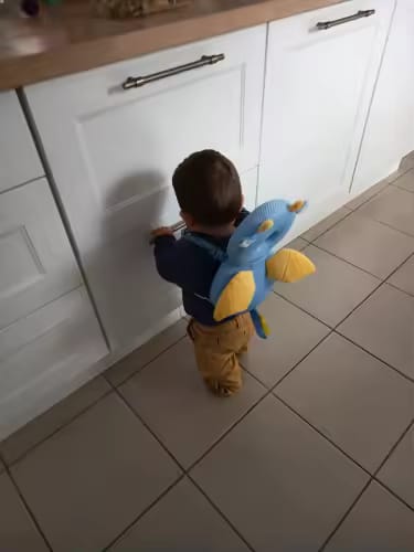 Customer photo review of Tumble Buddy — Baby Head Protector Backpack