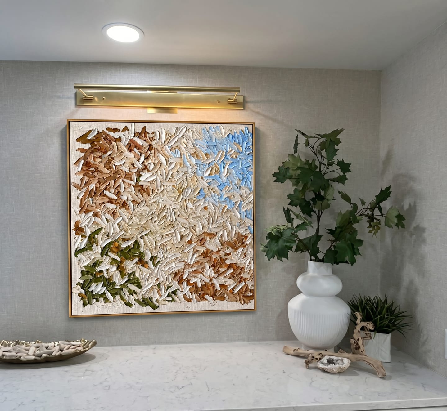 Customer photo review of "Petal Harmony" – Cream Floral Textured Abstract Painting