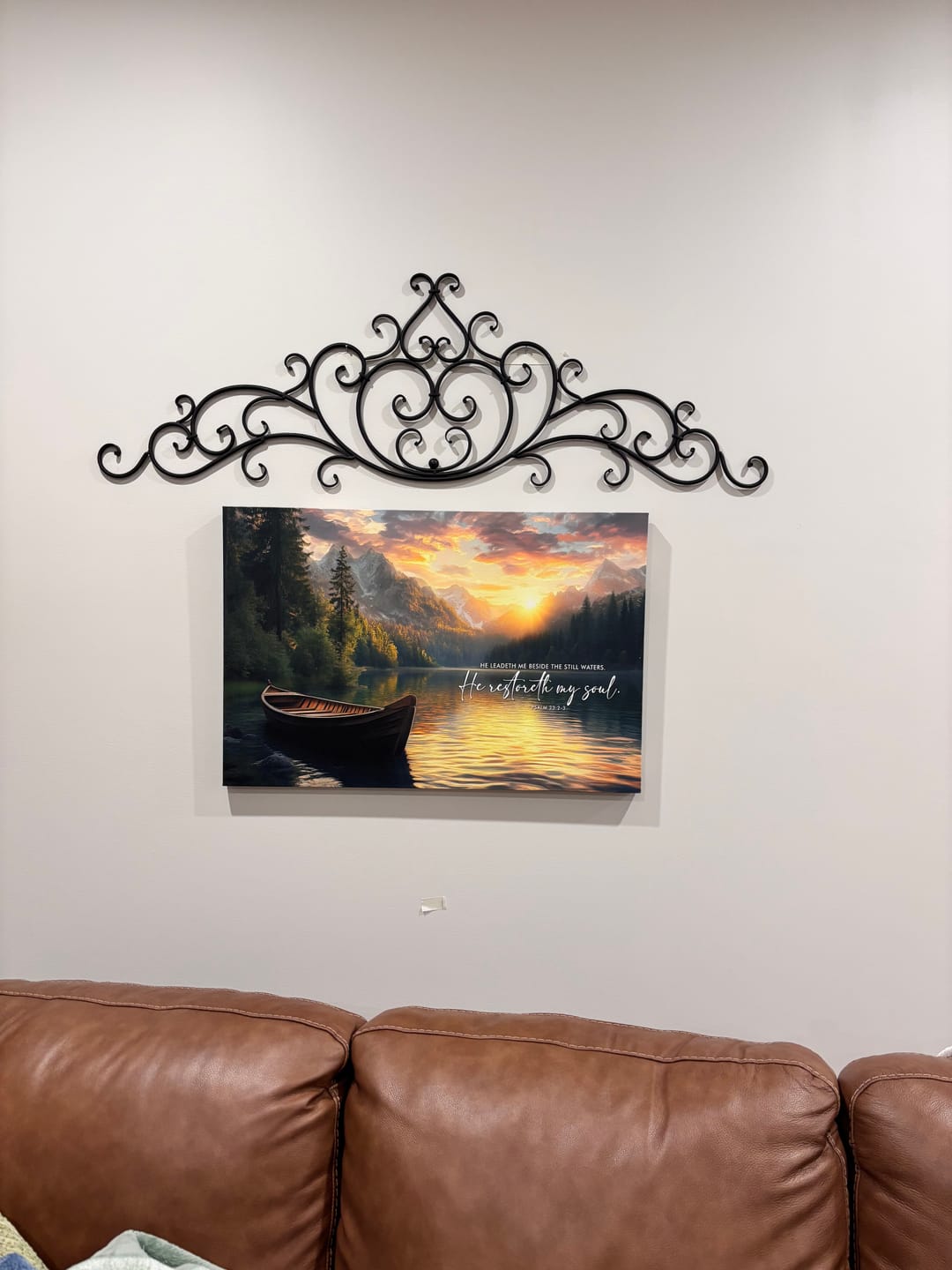 Customer photo review of He Leadeth Me Beside The Still Waters Psalm 23:2-3 Bible Verse Wall Art Canvas