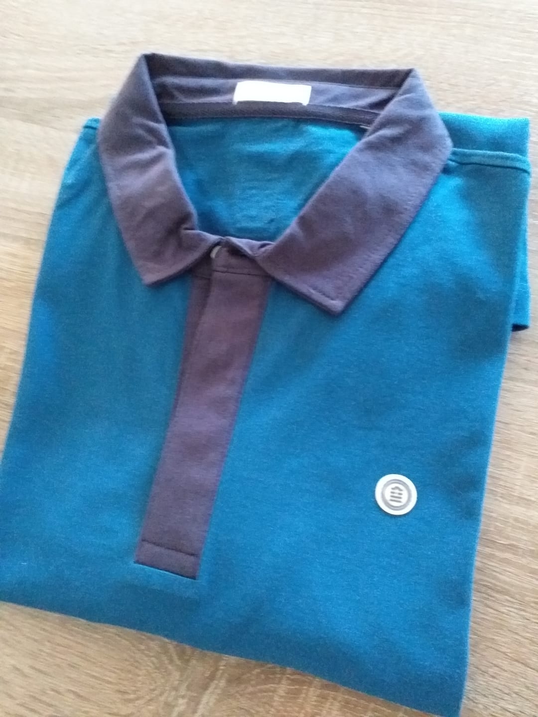 Customer photo review of Polo de rugby en jersey de coton bleu opale col contrastant
