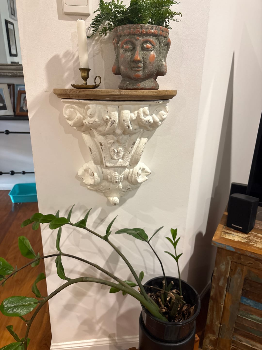 Customer photo review of Séverine French Provincial Wall Corbel Shelf, Distressed White Carved Corinthian Capital with Timber Top
