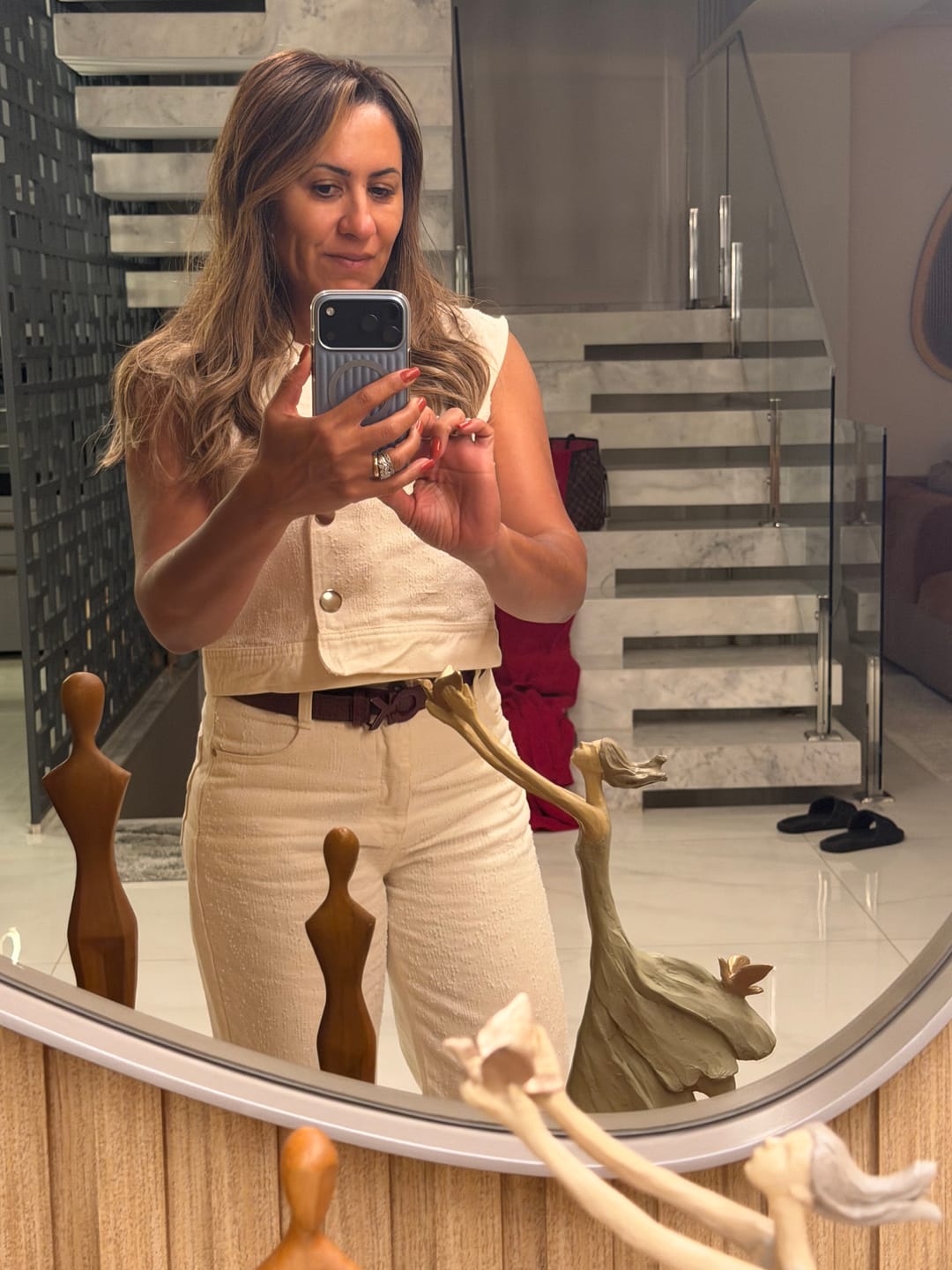 Customer photo review of Calça Wide Leg em Sarja com Efeito Texturizado 94448 Linzzi
