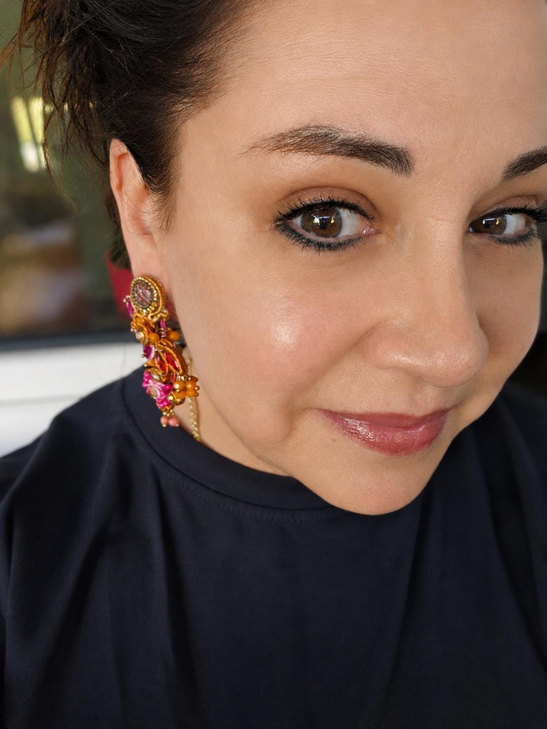 Customer photo review of Große farbenfrohe Soutache-Ohrstecker in Orange und Pink