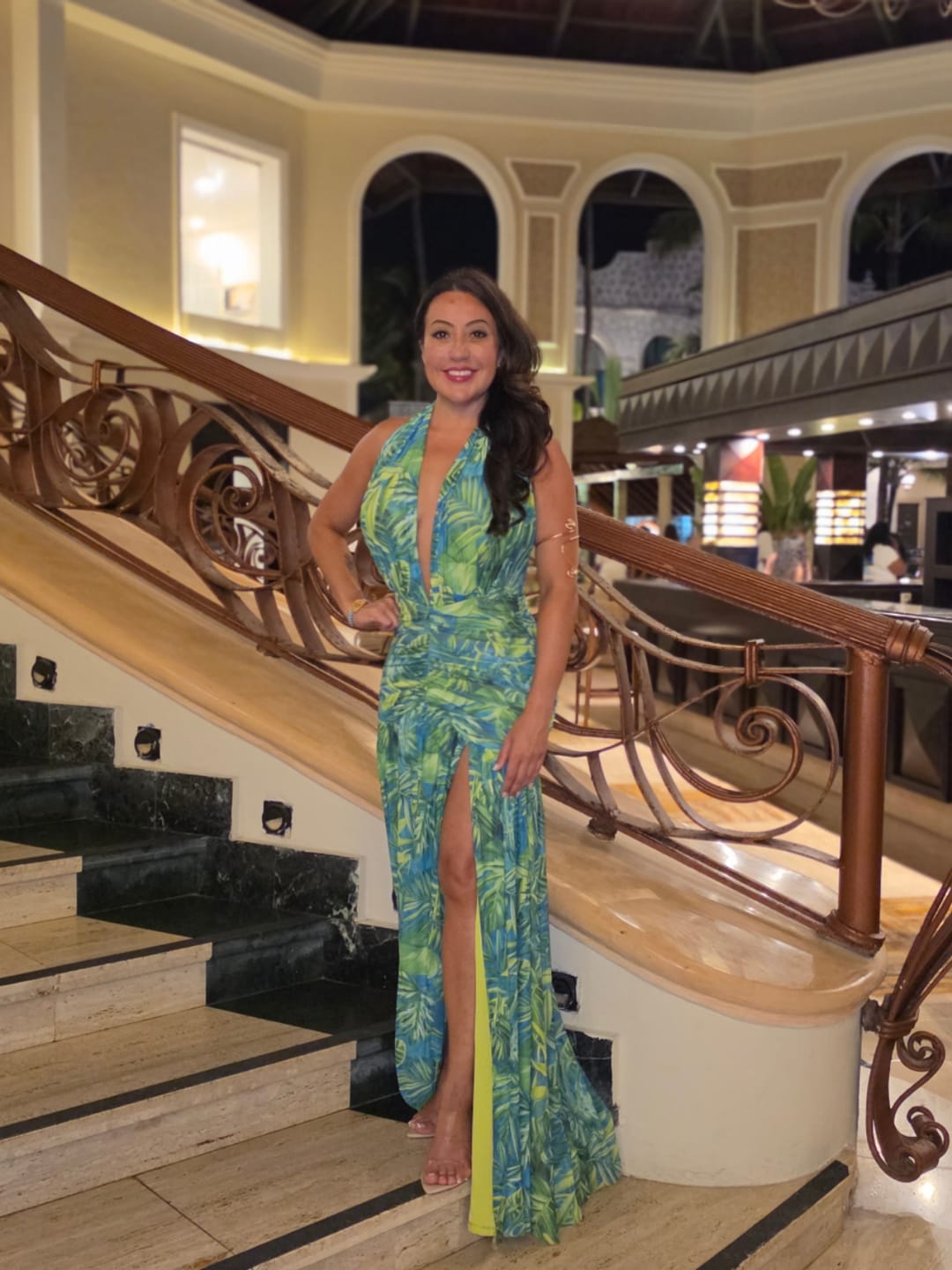 Customer photo review of Capri Halter Tropical Print Maxi Dress - Lime Green