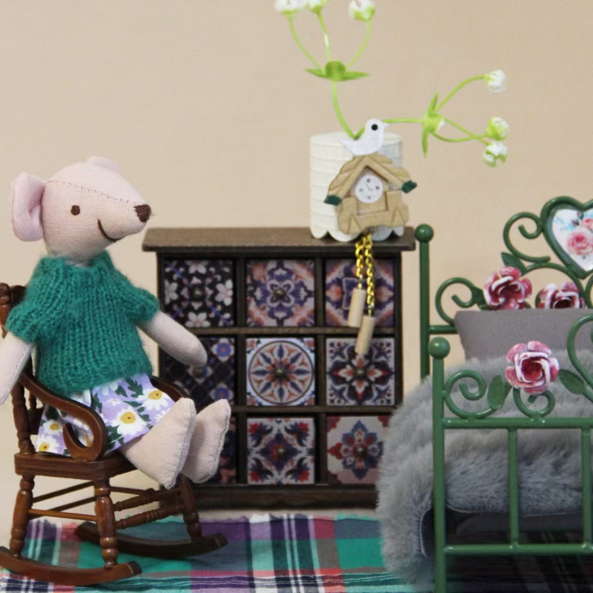 Customer photo review of Dollhouse Cabinet Bohemian Tile Drawer - 1:12 Scale Wooden Furniture (2 Colors)