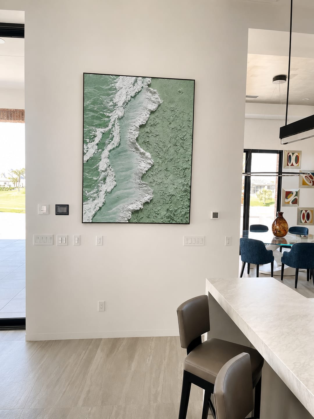 Customer photo review of "Seafoam Shoreline" – Green Coastal Textured Abstract Painting