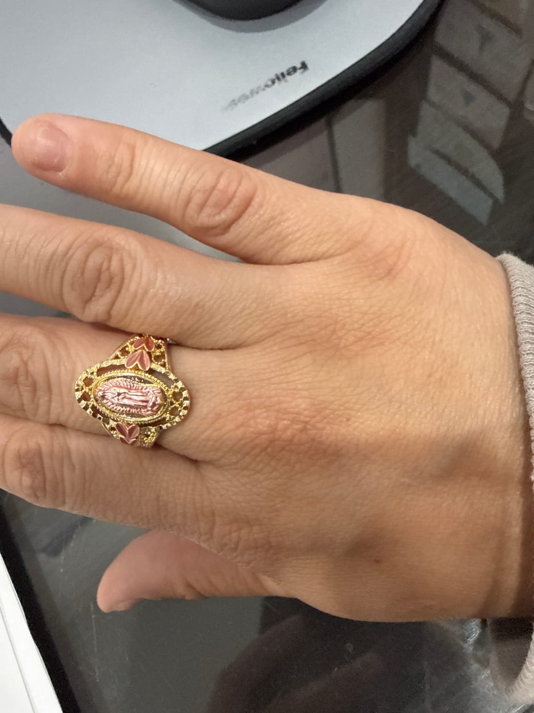 Customer photo review of FREE Today: Our Lady of Guadalupe Enameled Devotional Ring with Floral Accents: A Symbol of Marian Grace & Divine Protection