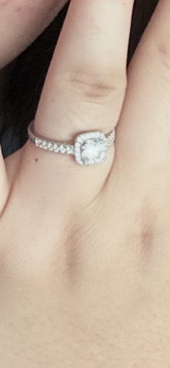 Customer photo review of Halo Cushion Moissanite Pave Engagement Ring