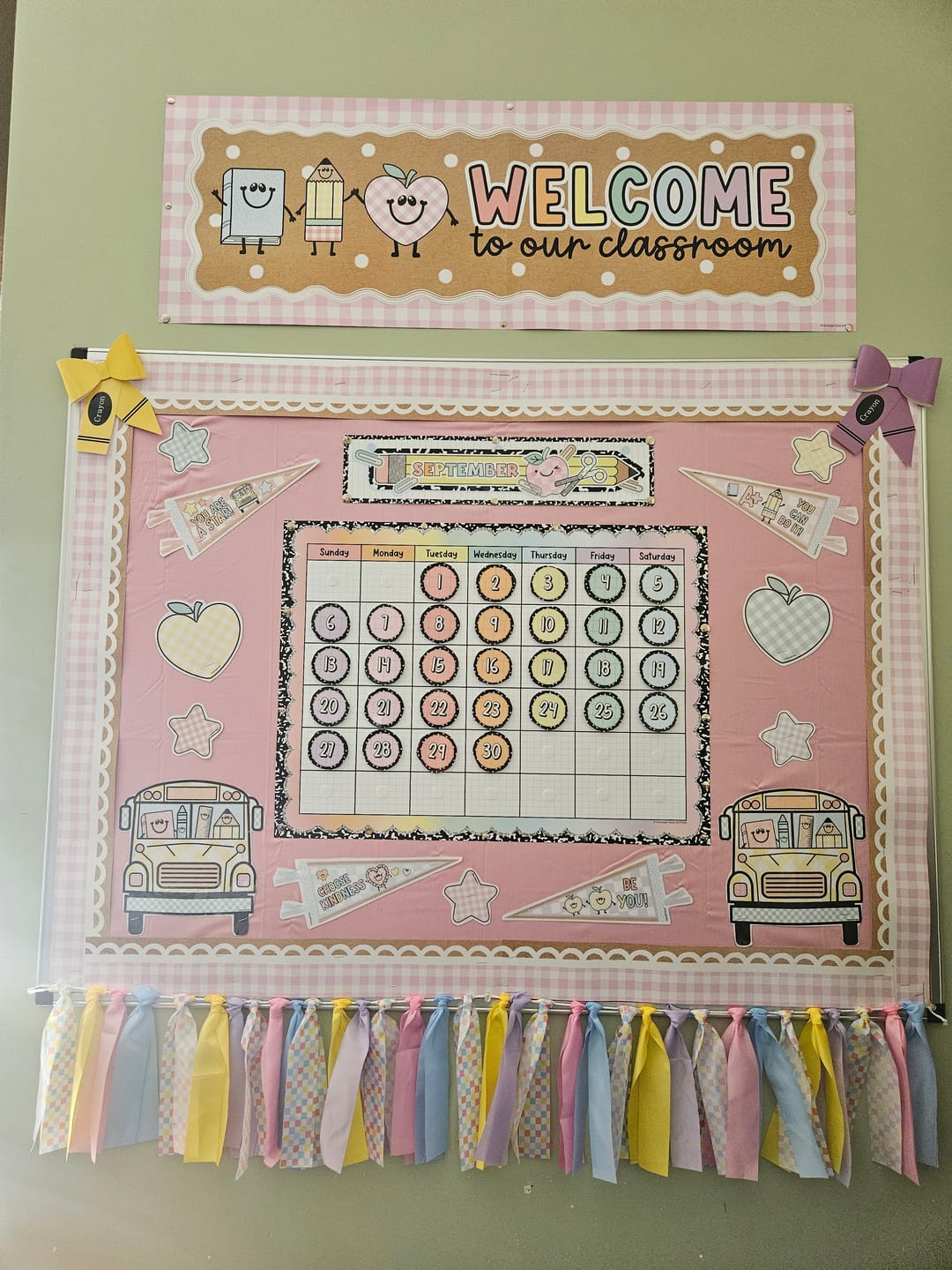 Customer photo review of Sweetest Pink Gingham Bulletin Board Border | Banner Bar