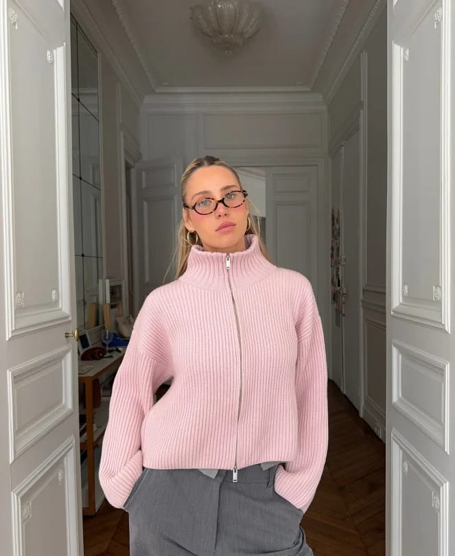 Customer photo review of Aline Oversized Ribbed Zip-Up Sweater