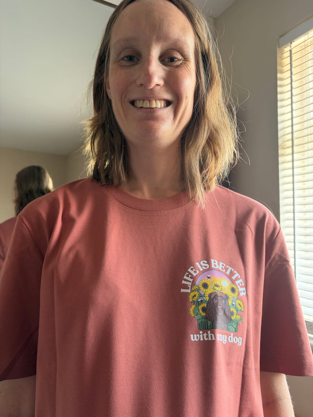 Customer photo review of Personalised Sunflower T-Shirt | Life is Better With My Dog