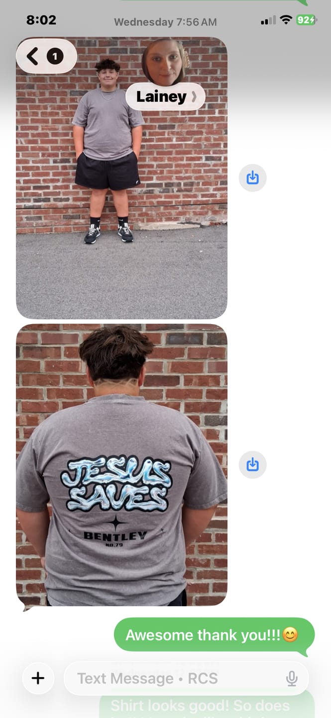 Customer photo review of Custom Christian Shirt, Jesus Saves Acid Washed Graphic Tee with Name Number