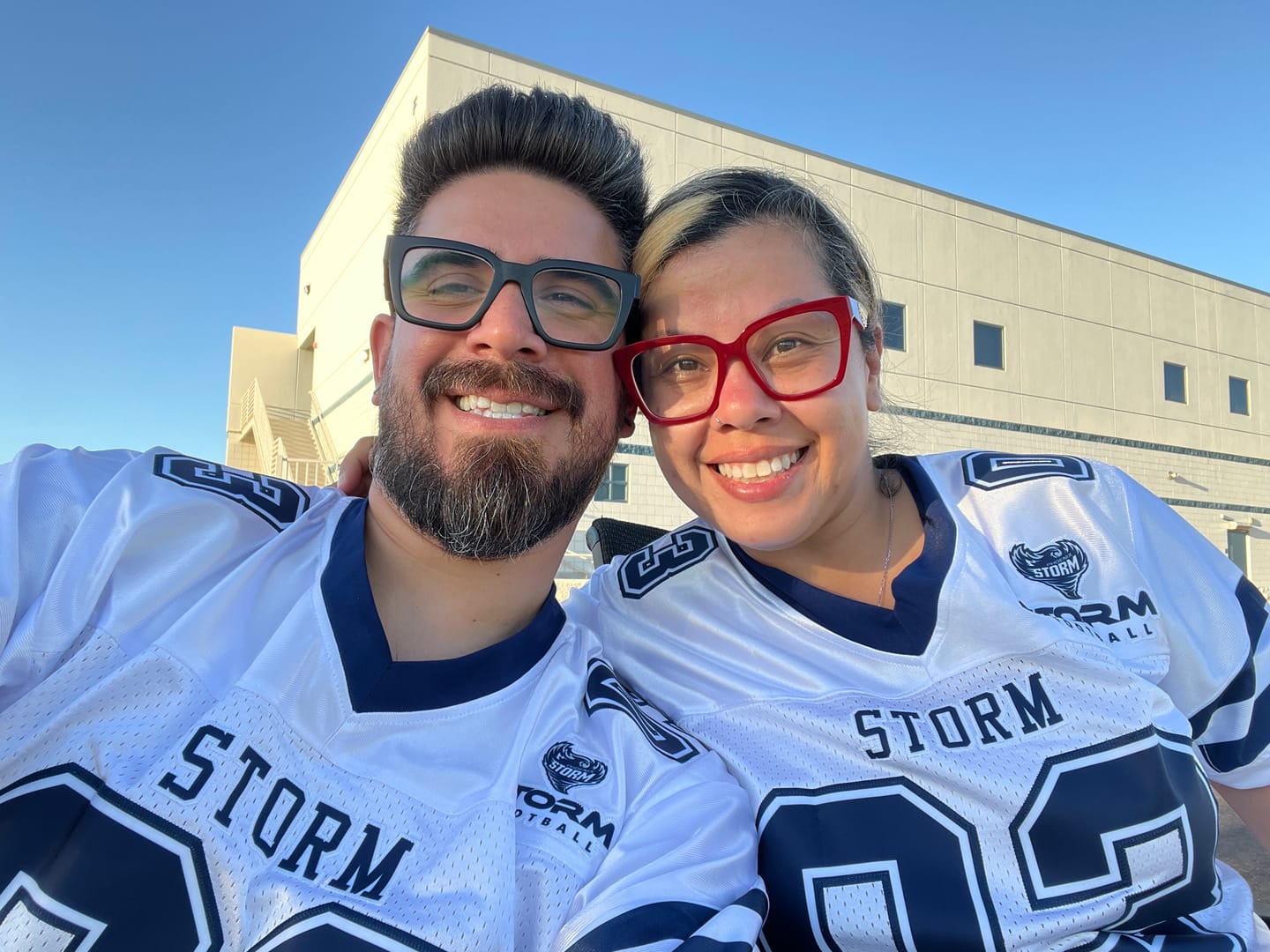 Customer photo review of Custom White Navy Classic Style Mesh Authentic Football Jersey