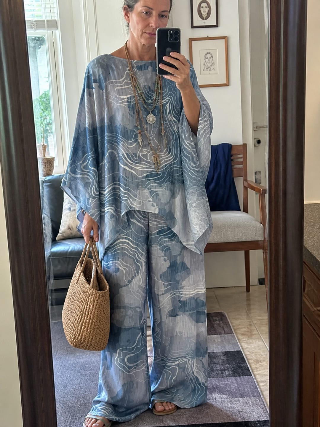Customer photo review of Contrast Color Printed Round-neck Long Sleeves Blouses&shirts Tops + High Waisted Pants Trousers Two Pieces Set