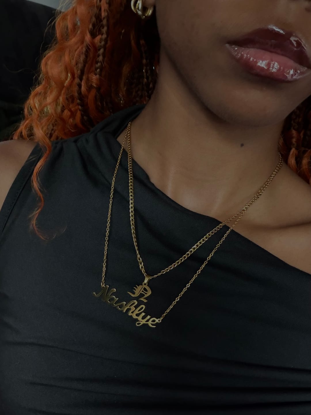 Customer photo review of Gothic Letter Necklace w/ Cuban Chain