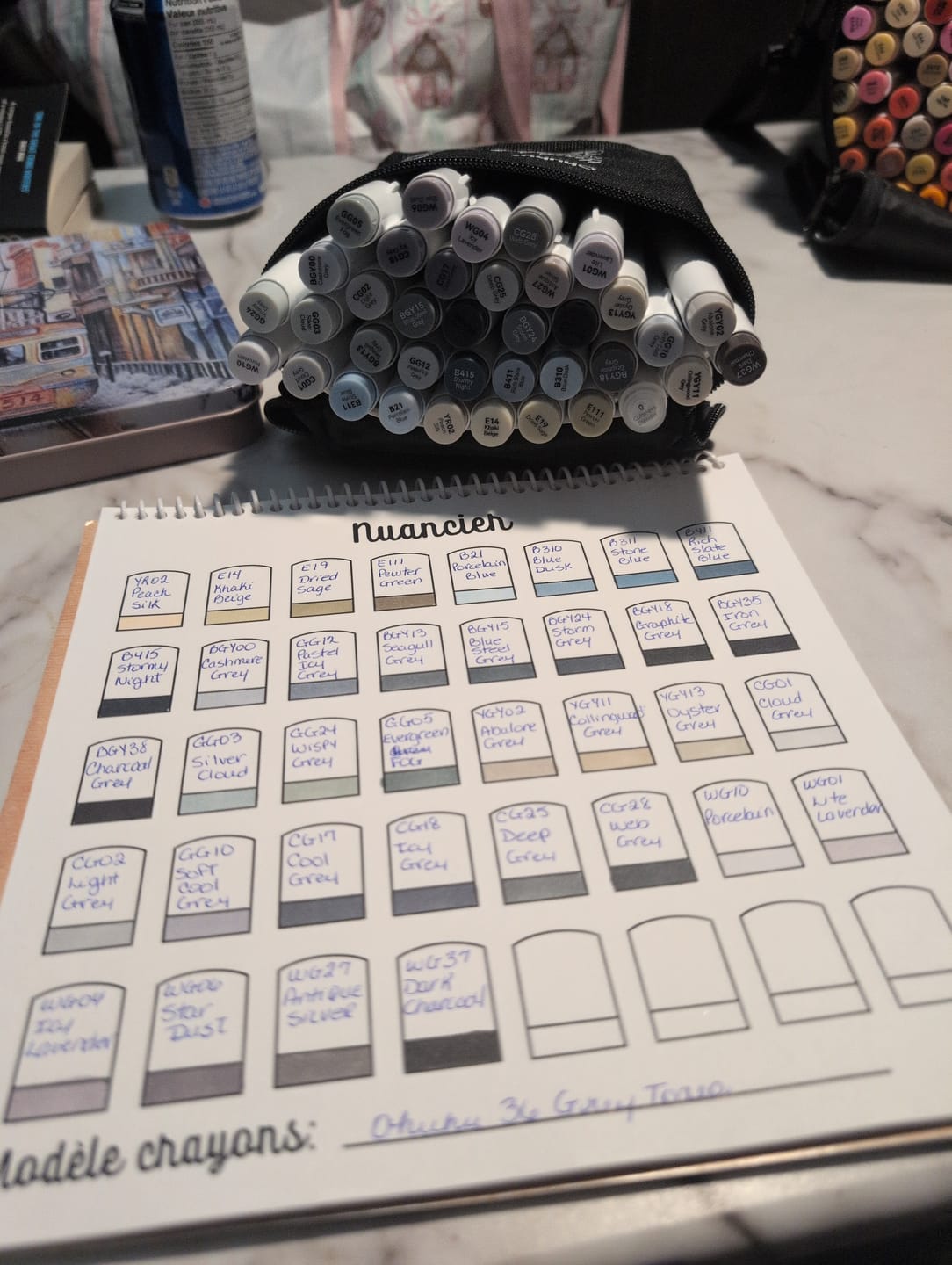 Customer photo review of Ohuhu Honolulu 36 Gray Tone Colors Dual Tips Alcohol Art Markers (New Color Codes)
