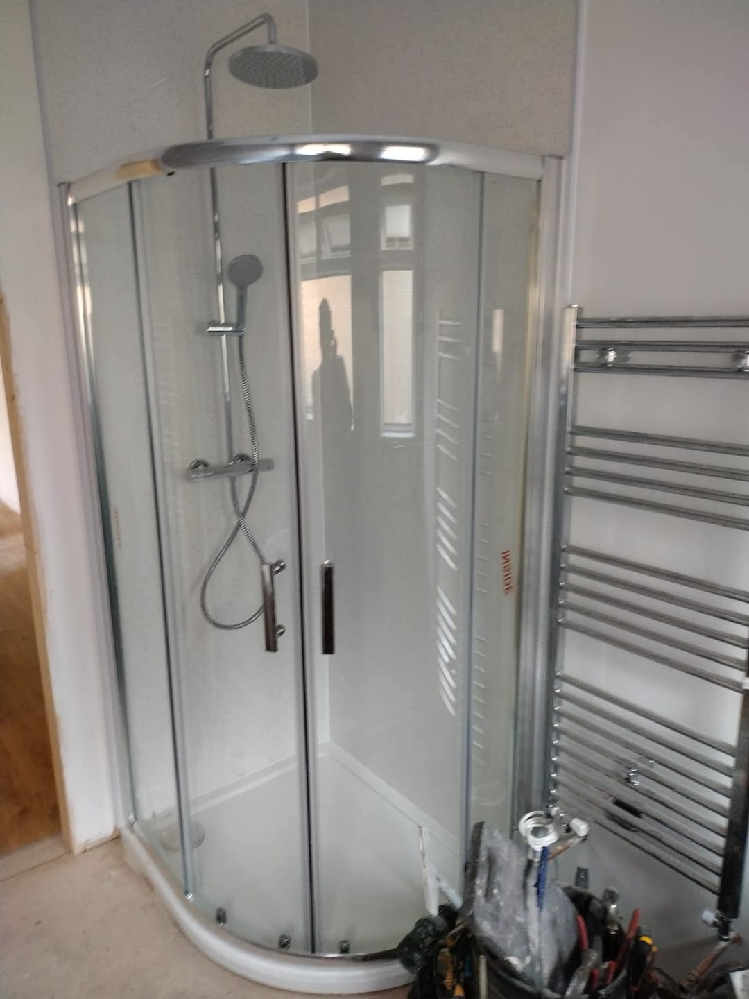 Customer photo review of 10mm Platinum White Sparkle Gloss Shower Panel 1M x 2.4M
