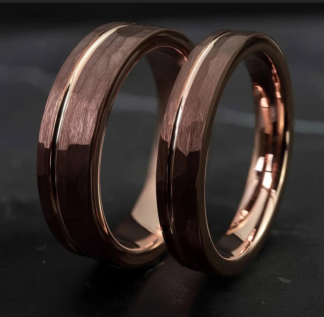 Customer photo review of His & Hers Mocha Brown Hammered Stripe | 4mm + 6mm