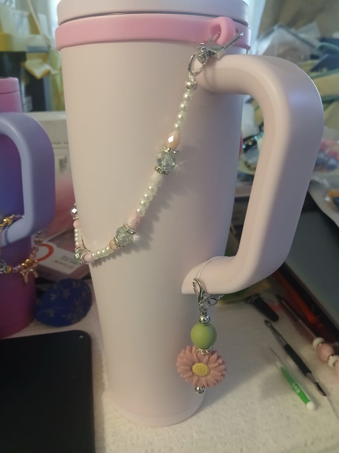 Customer photo review of Rose Quartz SILICONE Bouquet Handle Bottle Charm