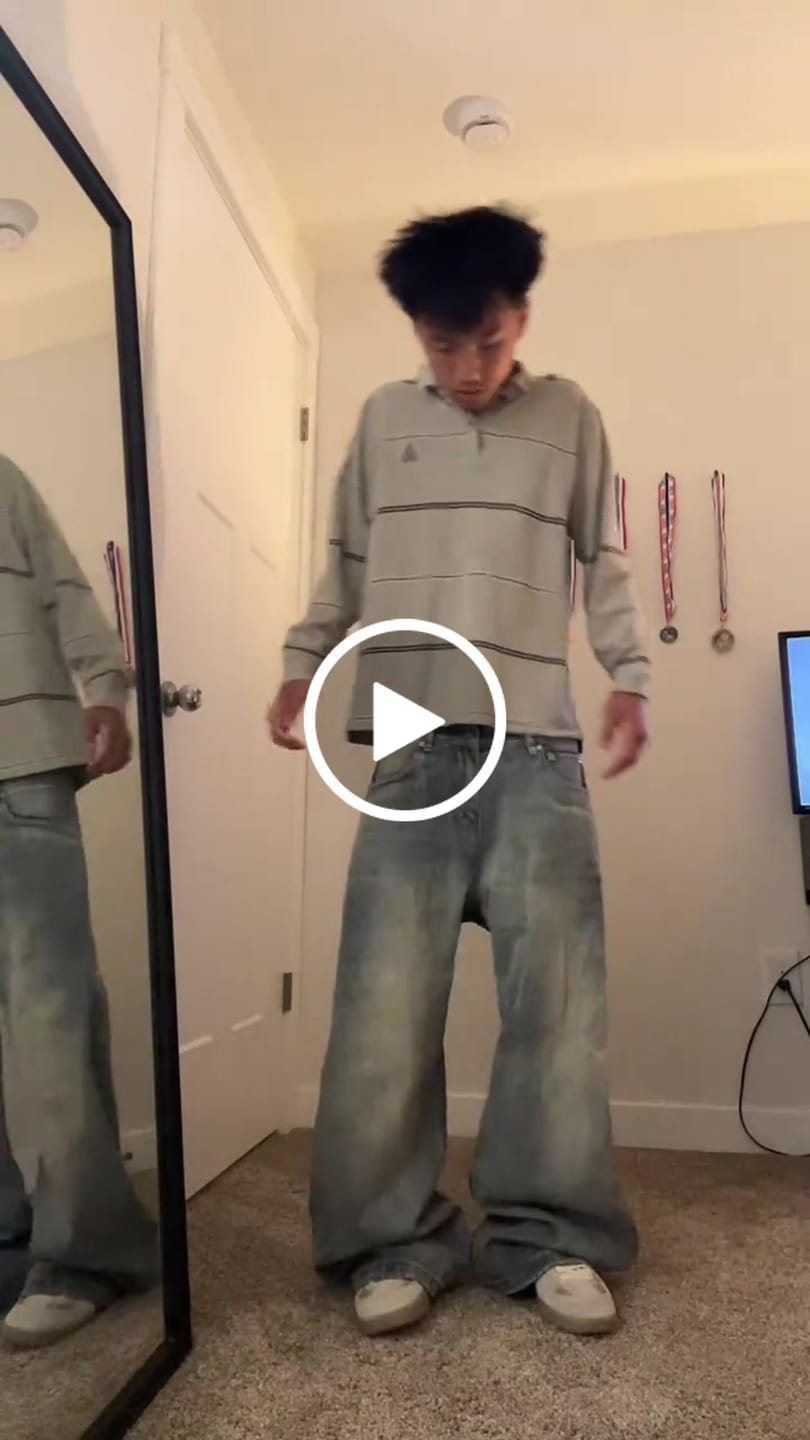 Customer video review of Washed  Bamboo Weave Baggy Bootcut Jeans | Inflation Streetwear