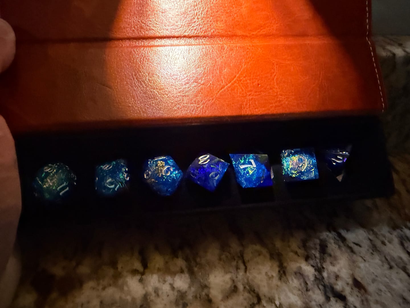 Customer photo review of Blue Handmade Sharp Edge Resin DND Dice Set