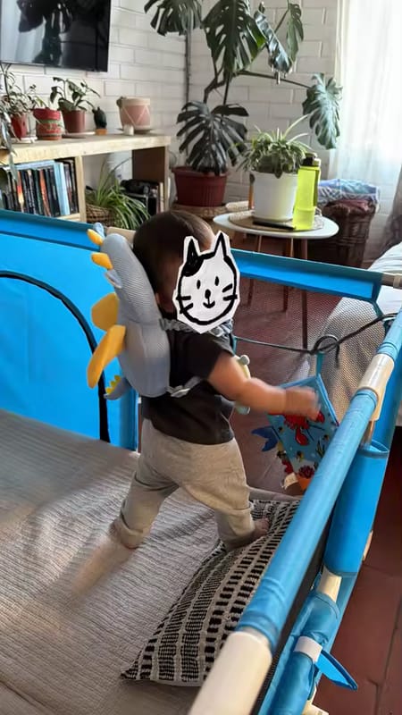 Customer photo review of Tumble Buddy — Baby Head Protector Backpack