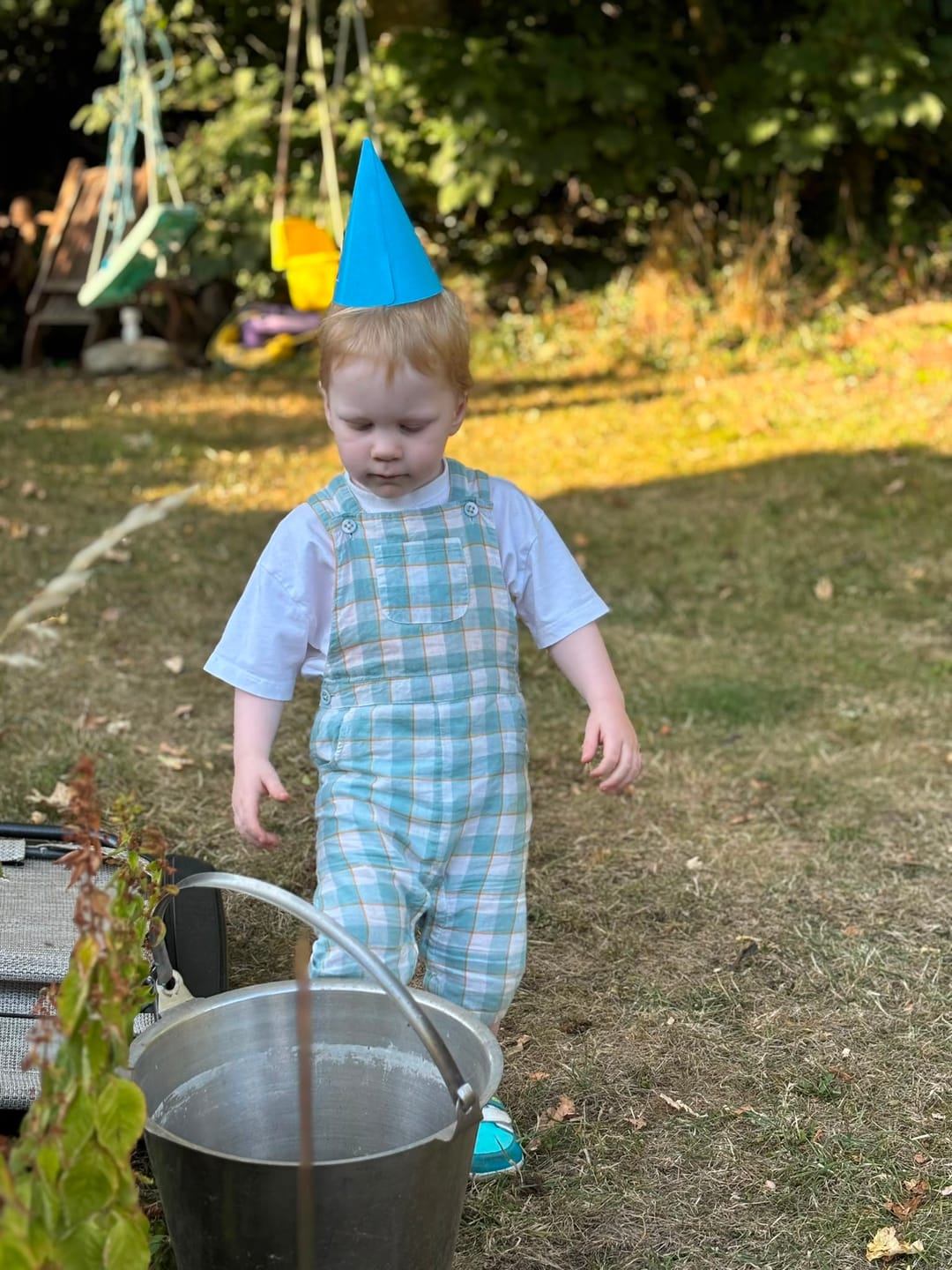Customer photo review of Soft Blue Checkered Dungaree Shorts