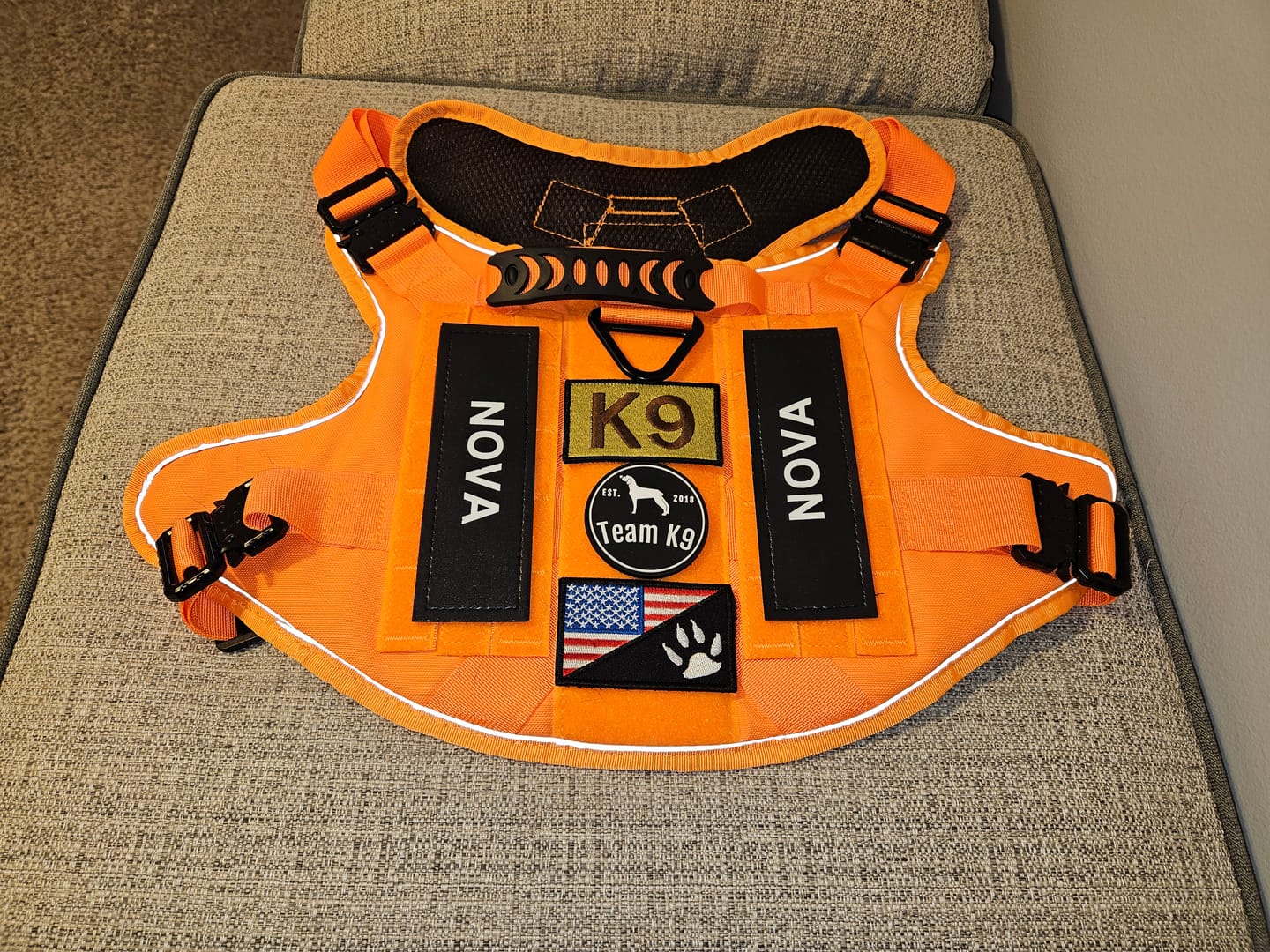 Customer photo review of USA Flag With Paw Hook & Loop Patch For Harness