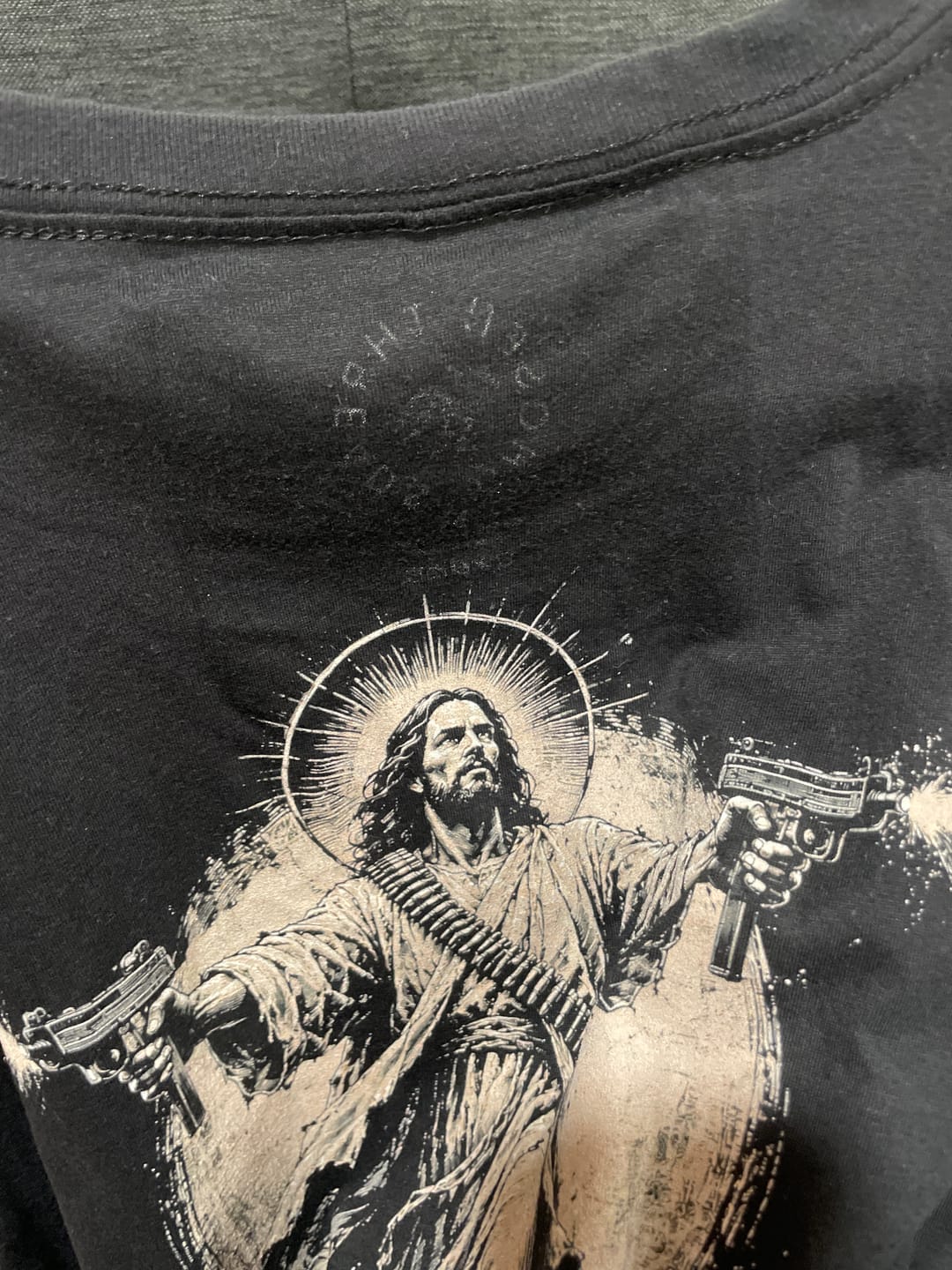 Customer photo review of Not Today Satan Uzi T-Shirt