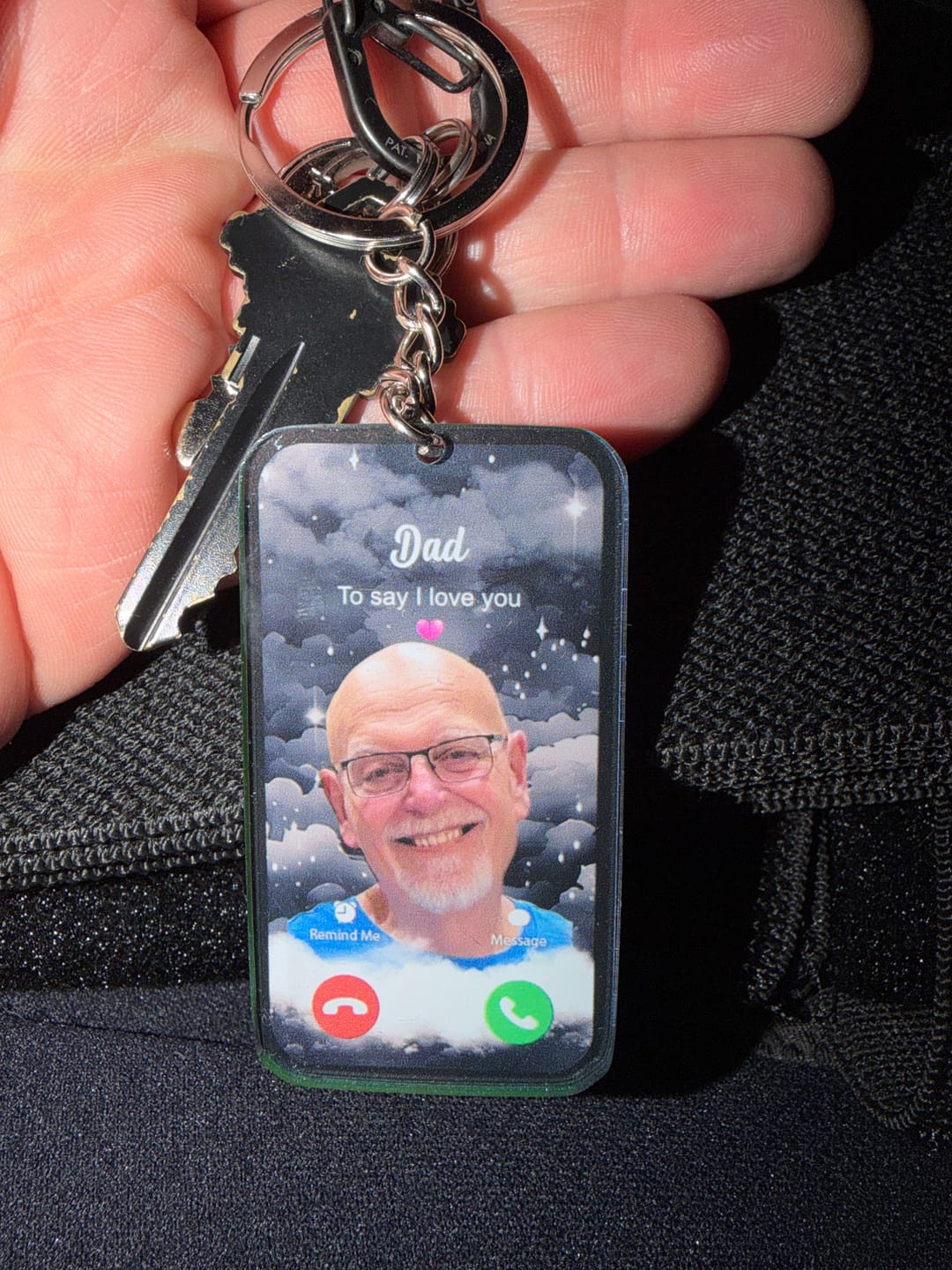 Customer photo review of The Call I Wish I Could Take Memorial Sympathy Gift Remembrance Keepsake Photo Personalized Acrylic Keychain