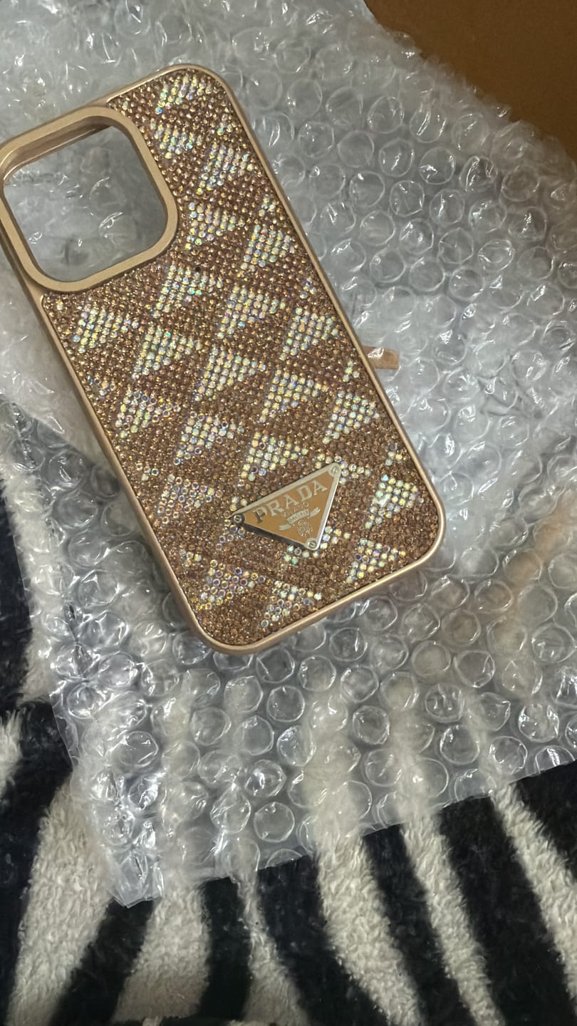 Customer photo review of Luxury Diamond Pattern iPhone Case without  Wrist Rope Charm – Gold