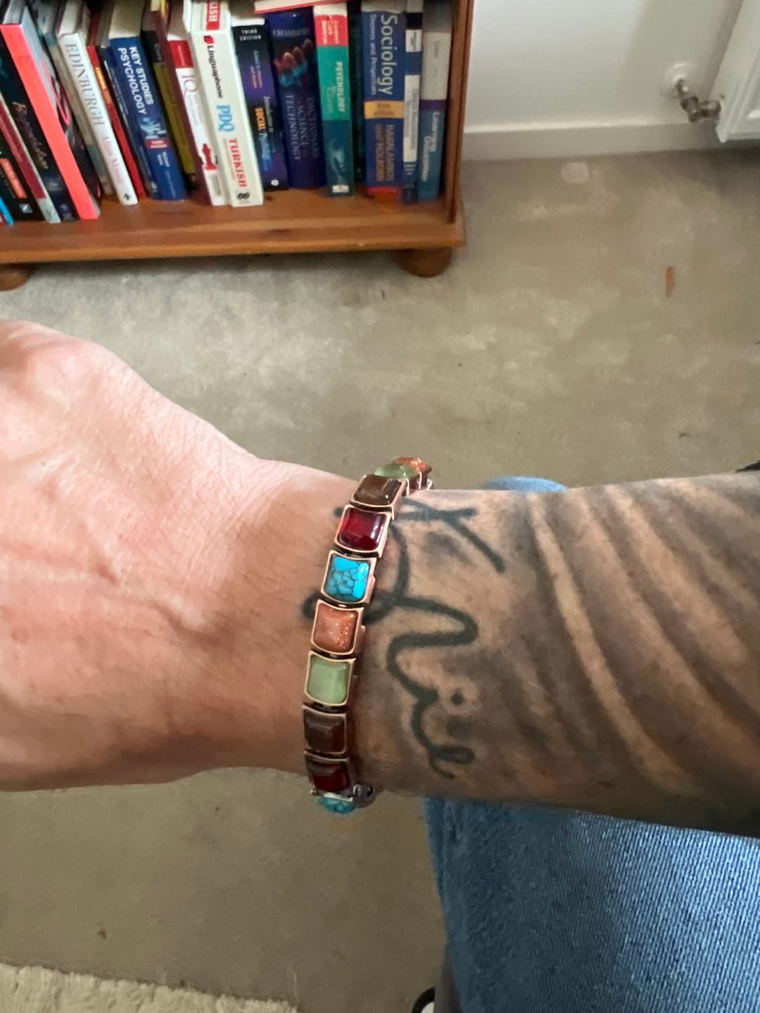Customer photo review of Buddha Stones Vintage Copper Inlaid Turquoise Balance Magnetic Bracelet