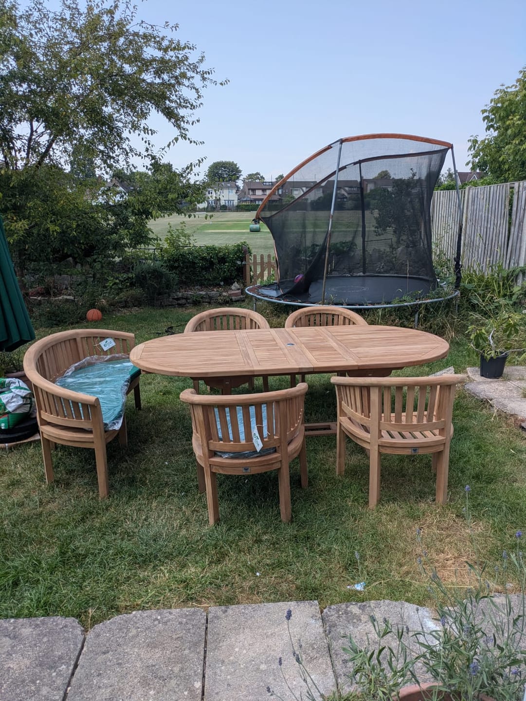 Customer photo review of Teak Garden set 180-240cm Teak Extending Oval Table with 4 teak San Francisco Chairs & 1 San Francisco Bench
