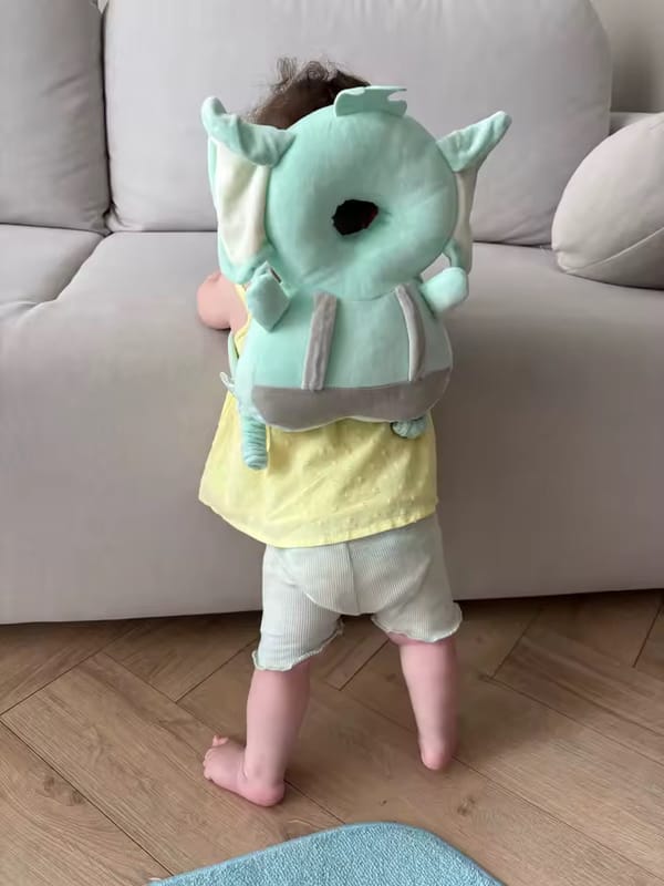 Customer photo review of Tumble Buddy — Baby Head Protector Backpack